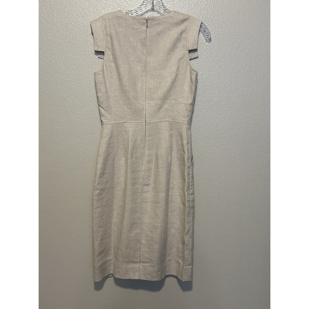 NWT  J.CREW Resume Sheath Dress sz.0 Flax Beige Stretch‎ Linen Cap Sleeve L6602 - Picture 7 of 9